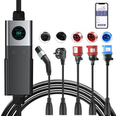 Coolladen Mobile Wallbox WiFi con APP, ricarica fino a 22kW, caricabatterie EV tipo 2, cavo da 5M, display touchscreen, dimensione di corrente regolabile con Schuko 16A/CEE 32A rosso/CEE 16A rosso/CEE 32A blu/presa Tipo 2